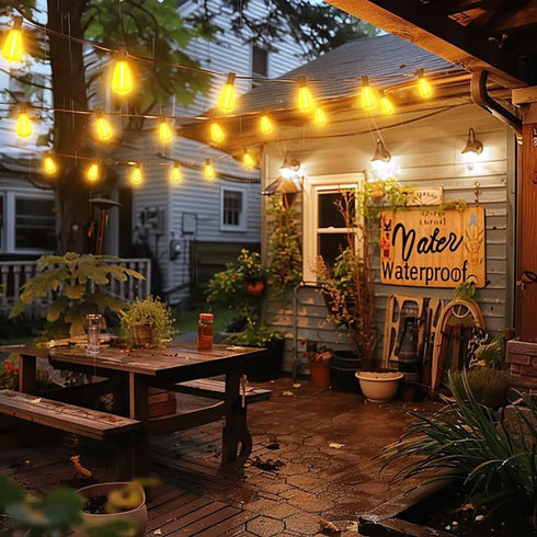 25FT ST38 Bulbs, 2500K Dimmable Outdoor String Lights, Waterproof Patio Lights with Shatterproof Vintage Edison