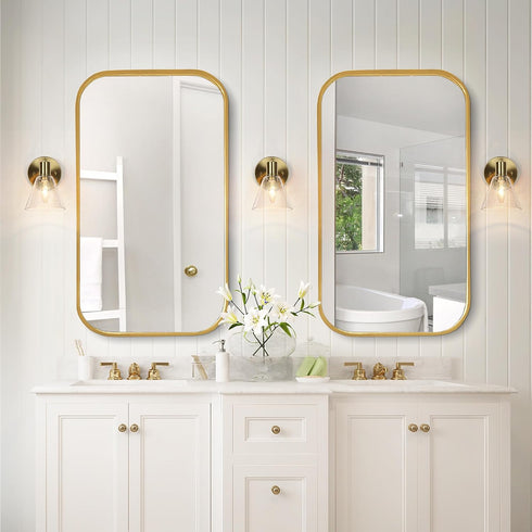 1-Light KSANA Gold Wall Sconce, Modern Bathroom Light Fixtures with Seeded Glass Shade, Brass Wall Sconce Light