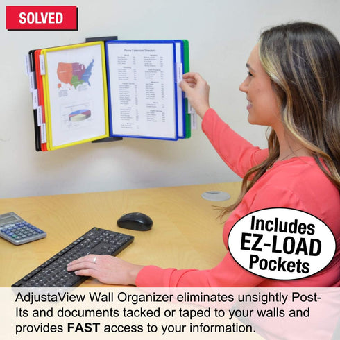 Ultimate Office AdjustaView 10-Pocket Wall Reference Organizer with Easy-Load Pockets & Mounting Screws
