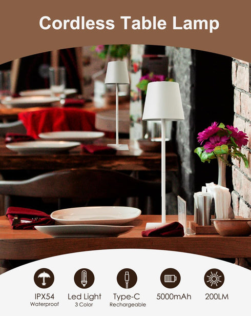 Dimmable 1) Cordless Table Lamp, Rechargeable Table Lamp with Touch Control, Portable LED Desk Lamp for Indoor Patio