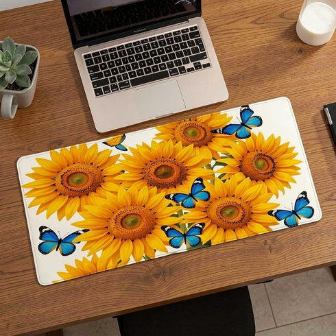Generic 12x24 Inch, 1 Pack Sunflower & Blue Butterfly Mouse Pad Desk Mat Large Floral Gaming Mouse Pad, Extended