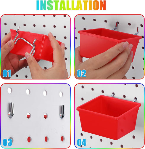 Roowest 60 Pcs Pegboard Cups, Pegboard Bins Set, Wall Organizer with Hooks and Loops, Assortment for Office Storage