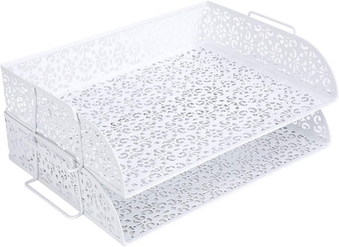 EasyPAG 5 in 1 Desk Organizer Set, 2 Tier Stackable Tray, Letter Sorter, Pen Holder, White