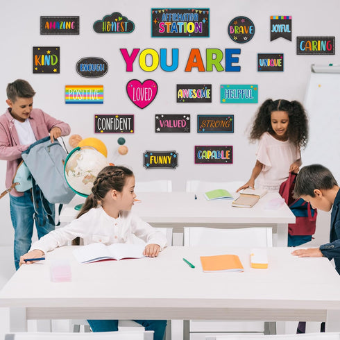 Classroom Affirmation Station Bulletin Board Set, Motivational Decor, Positive Affirmations Accents for Teachers,