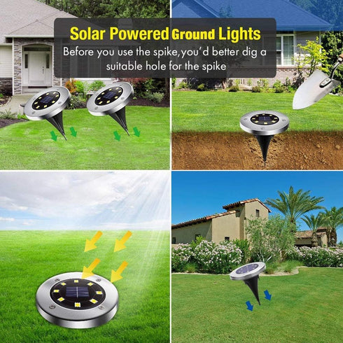 Aogist Solar Ground Lights, 8 LED In-Ground Outdoor Landscape Lighting for Lawn, Patio, Pathway, Yard, Deck (White, 4