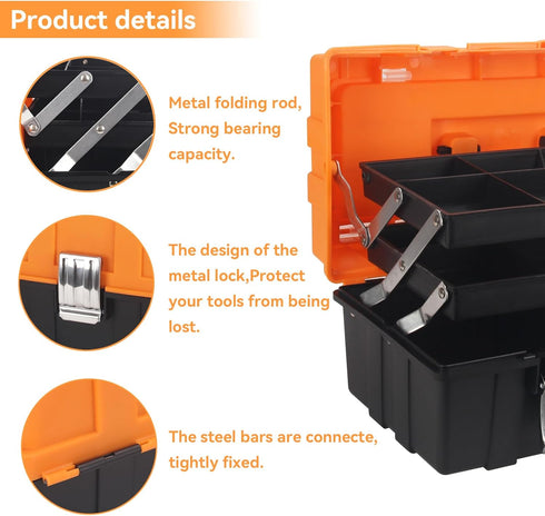 16.5-Inch 3-Layer Toolbox WEWLINE Tool Box Organizer Multiplication Plastic Storage with Portable Handle Perfect