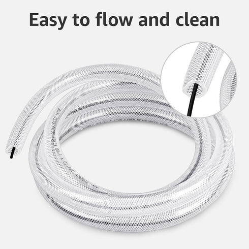 1/2" ID x 25 Ft High Pressure Clear Flexible PVC Tube, Heavy Duty Braided Plastic Vinyl Tubing for Industrial Use