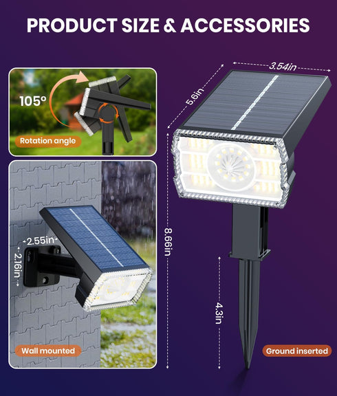 2 Pack Waterproof,6 &10 IP67 Waterproof,105 - Solar Christmas Lights Outdoor Color Changing Spotlights Modes