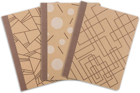Mintra 100% Recycled Notebooks, Comp Book (7.5in x 9.75in), Design Set 3pk