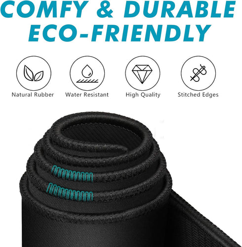 Black Mouse Pad for Desk, Basic Bundle for Computer and Laptop, Big Non-Slip Rubber Base & Waterproof