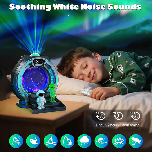 8-in-1 8 Sci-Fi Gateway Galaxy Projector Nebula Night Light for Kids Adults Teens with Plasma Ball, Alarm Clock