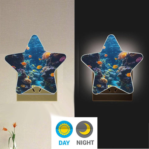 ALAZA Fish Ocean Underwater Coral Reef Star Shaped LED Night Light Dusk to Dawn Sensor Plug in Night Home Decor Desk