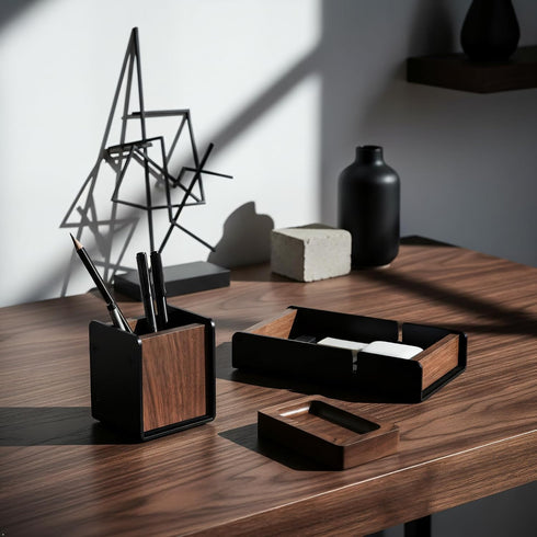 Walnut Desk Accessories Tray for Home Office, Wood Valet Tray for Men, Desktop Organizer Drawer for Airpod, Keys