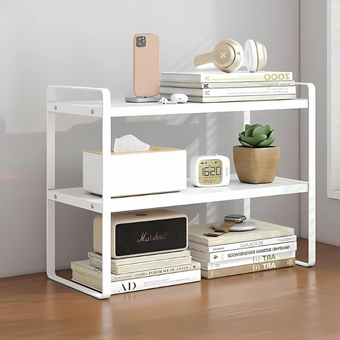 Hbluefat Desktop Organizer Shelf, 2-Tier Multipurpose Wood Storage Rack for Small Computer Desk and Aesthetic
