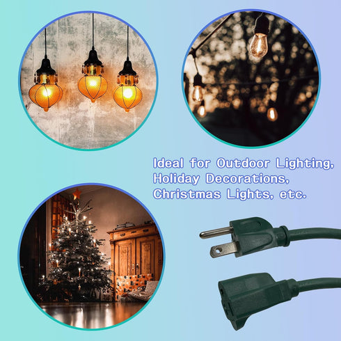 6 Ft Outdoor Extension Cord for Christmas Decorations, 16/3 SJTW Waterproof Power Cable with 3 Prong Plug