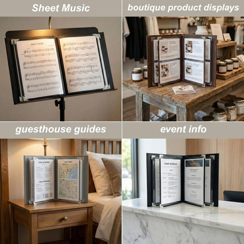 8.5 11, 2 Pack 4 8 Restaurant Menu Covers x Menu Holder Faux Leather Menu Book with Clear PVC Sleeves, Page View