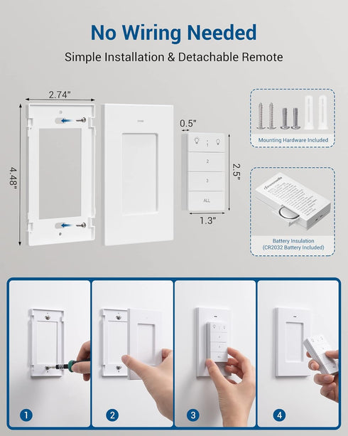 DEWENWILS Remote Control Outlet, Wall Mounted Wireless Light Switch, 100 Ft Range, FCC Listed