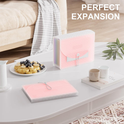 ThinkTex Accordion File Organizer, 12-Pocket Expanding Folders for Paper Receipts, Bills & Taxes, Pink