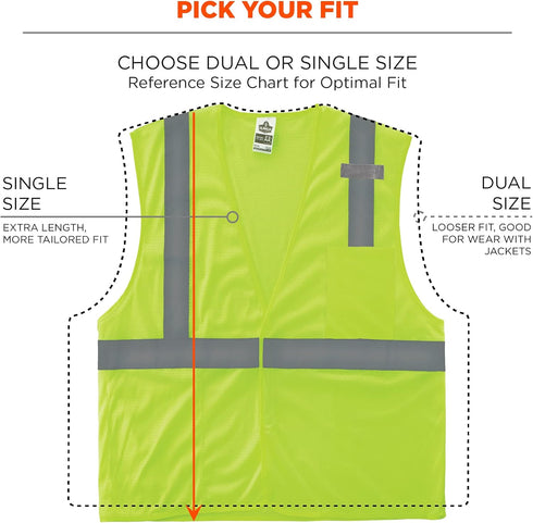 Reflective Safety Vest, High Visibility Mesh with Interior and Exterior Pocket, Class 2, Type R, Single Sizing