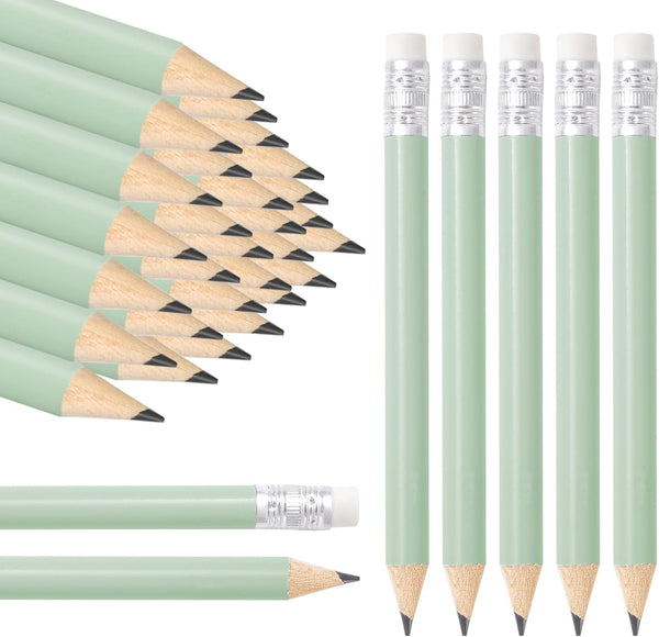 Whaline 50Pcs Sage Green Pencils with Erasers, Short Writing Pencils for School Supplies