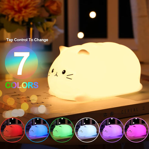 7-Color ZKLiLi Night Light, Cute Cat Nursery Lights USB Rechargeable Cat Lamp Nightlight Birthday Christmas Gift