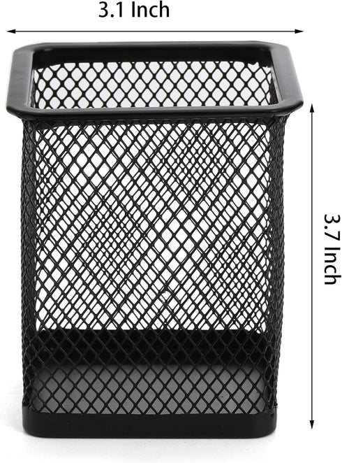 Nicunom 12 Pack Metal Pen Holder - Square Mesh Pencil Cup Desk Organizer for Office, Black