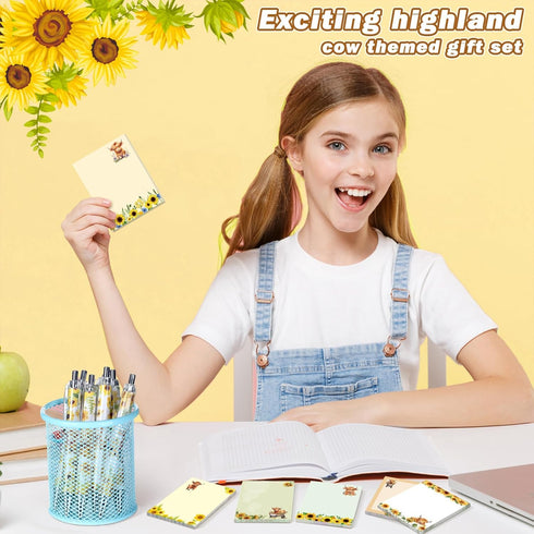 Janlaugh 24 Pads Highland Cow Sticky Notes, 1440 Sheets Self Stick Cute Cow Memo Pads, Office Supplies, Cow Party