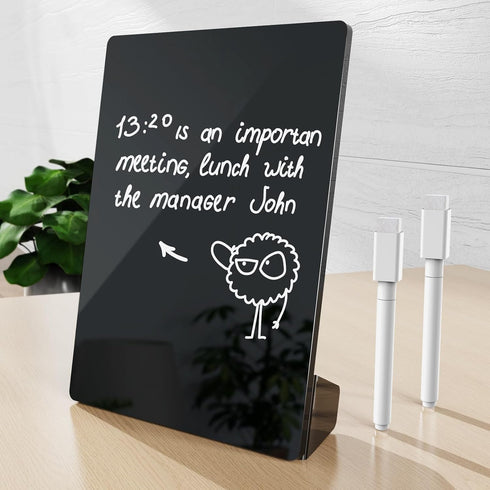 Clear Acrylic Dry Erase White Board 8"x6", Portable Frameless Desktop Message Board with Magnetic Stand