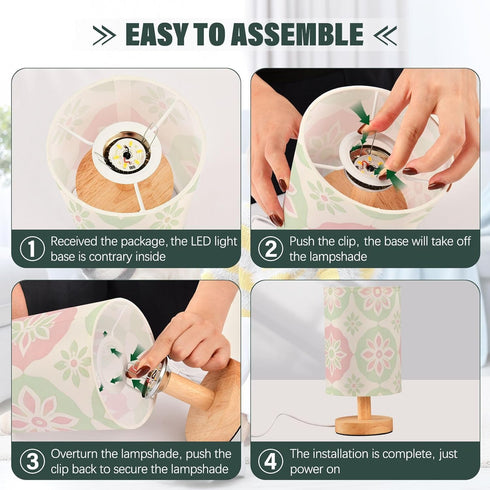 Yuiboo Minimalist Floral Table Lamp in Soft Green & Blush - Night Light