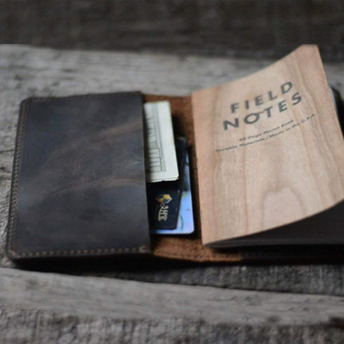 JJNUSA Distressed Leather Checkbook Journal Cover for Field Notes, Moleskine Cahier Notebook, Dark Brown