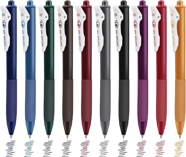 MyLifeUNIT Retractable Gel Pens, Quick Dry Ink Vintage Colors, Medium Point (0.5 mm), 10 Assorted Colors