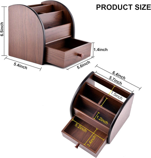 Wooden Desk Organizer with Drawer, Multifunctional Storage for Remote Control, Office Supplies