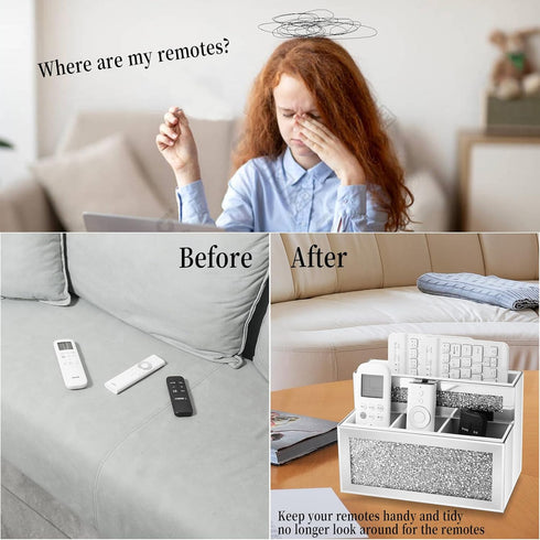 SWTHONY Mirrored Remote Control Holder, Crushed Diamond Wall Mount Caddy for Phone, Pad, Pen, Pencil, and Remote