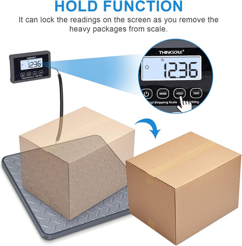 THINKSCALE Shipping Scale, 440 lbs/1 oz Digital Postal Scale with Hold/Tare/LCD Display, Battery & AC Adapter Included