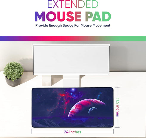 Gaming Mouse Pad 24x12 Inch, Large Purple Galaxy Space XXL Non-Slip Rubber Mouse Pad for Computers Laptop Office
