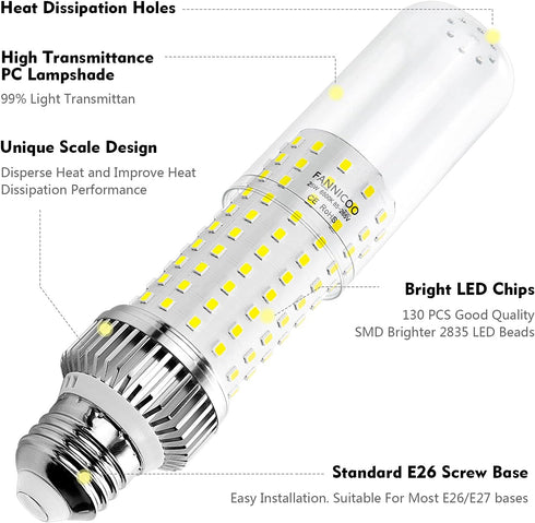 E26 LED Bulb, 25W Corn Light Bulb, 200W Equivalent, 6500K Cool Daylight White, Pack of 3, Flicker Free