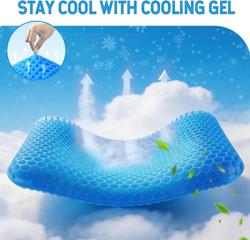 Whriou Volosso Cool Gel Seat Cushion for Long SittingGel Cushion for Wheelchair Soft, Chair Cushion, Car Seat Cushion