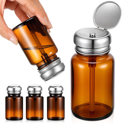 Teenyyou 4 Pcs Amber Glass Dispensing Bottles for Nail Polish Remover Amber
