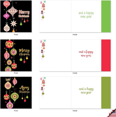 The Best Card Company 10 Boxed Holiday Cards for Christmas, Fun Assorted Notecard Set, Retro Groovy Greetings