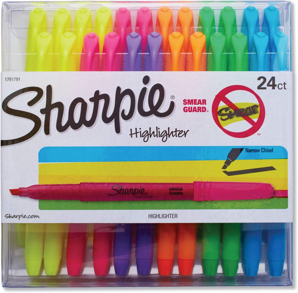 Sharpie Pocket Highlighters Chisel Tip Highlighter Marker Set, Assorted Colors, 24 Count Office Supplies and Classroom