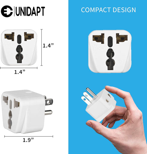 UK to US Travel Adapter, India to US Plug Adapter, Unidapt 2-Pack, Universal to American Outlet