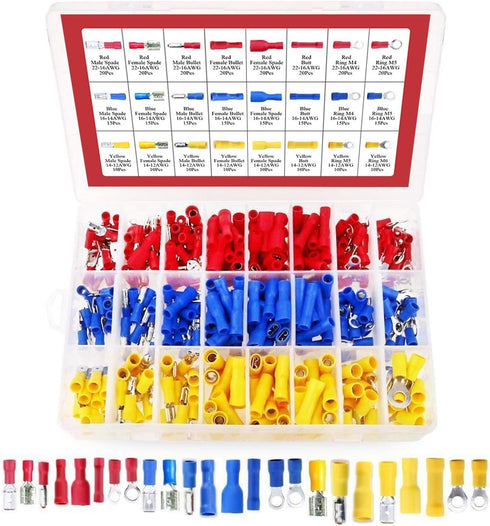 Hilitchi 360 Pcs Assorted Insulated Electrical Wire Terminals Crimp Connectors Spade Set
