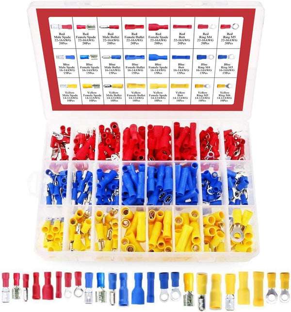 Hilitchi 360 Pcs Assorted Insulated Electrical Wire Terminals Crimp Connectors Spade Set