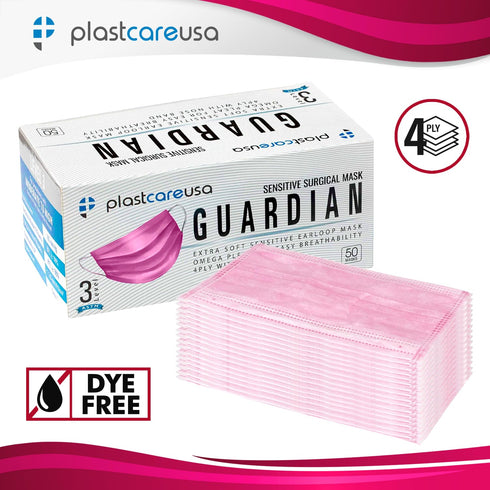 50 4-Ply 3 (1 50) PlastCare USA Disposable ASTM Level Pink Face Masks Guardian Box