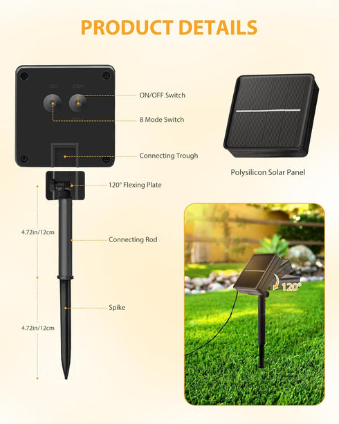 2 Pack 92Ft 240 8 Brightown Solar String Lights Outdoor Waterproof, LED Solar Lights Outdoor with Modes, Outdoor Light