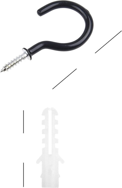 Kare Kind 25 pcs Ceiling Hooks, Rubber Coated with 13x Black and 12x White Hooks for Indoor Outdoor Use