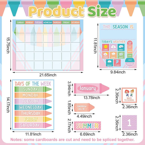 Set Pastel Crayon Calendar Bulletin Board Pastel Crayon Classroom Cutouts Decoration with Seasons Festival Weather Days