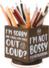 Wooden Spinning Pen Holder for Desk, Cute Organizer and Funny Desk Decor, Pencil Case Art Supply Storage (Brown)