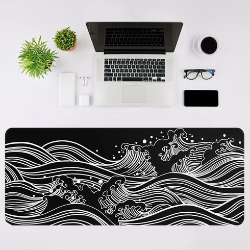 Gaming Mouse Pad - Large 31.5 x 11.8 in Black and White with Non-Slip Rubber Base and Stitching Edges