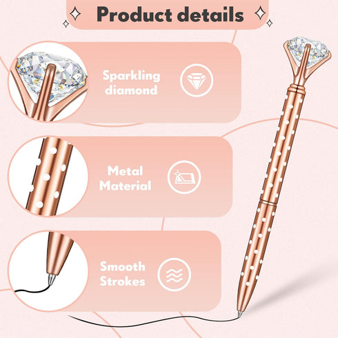 Yexiya 48 Pcs Big Crystal Diamond Pens, Metallic Rhinestones Bling Ballpoint Pens for Women, Bridal Shower Gifts